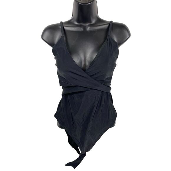 Aerie Black Wrap Swimsuit One Piece Size Medium Long Womens NEW V Neck Swimwear - Picture 2 of 8